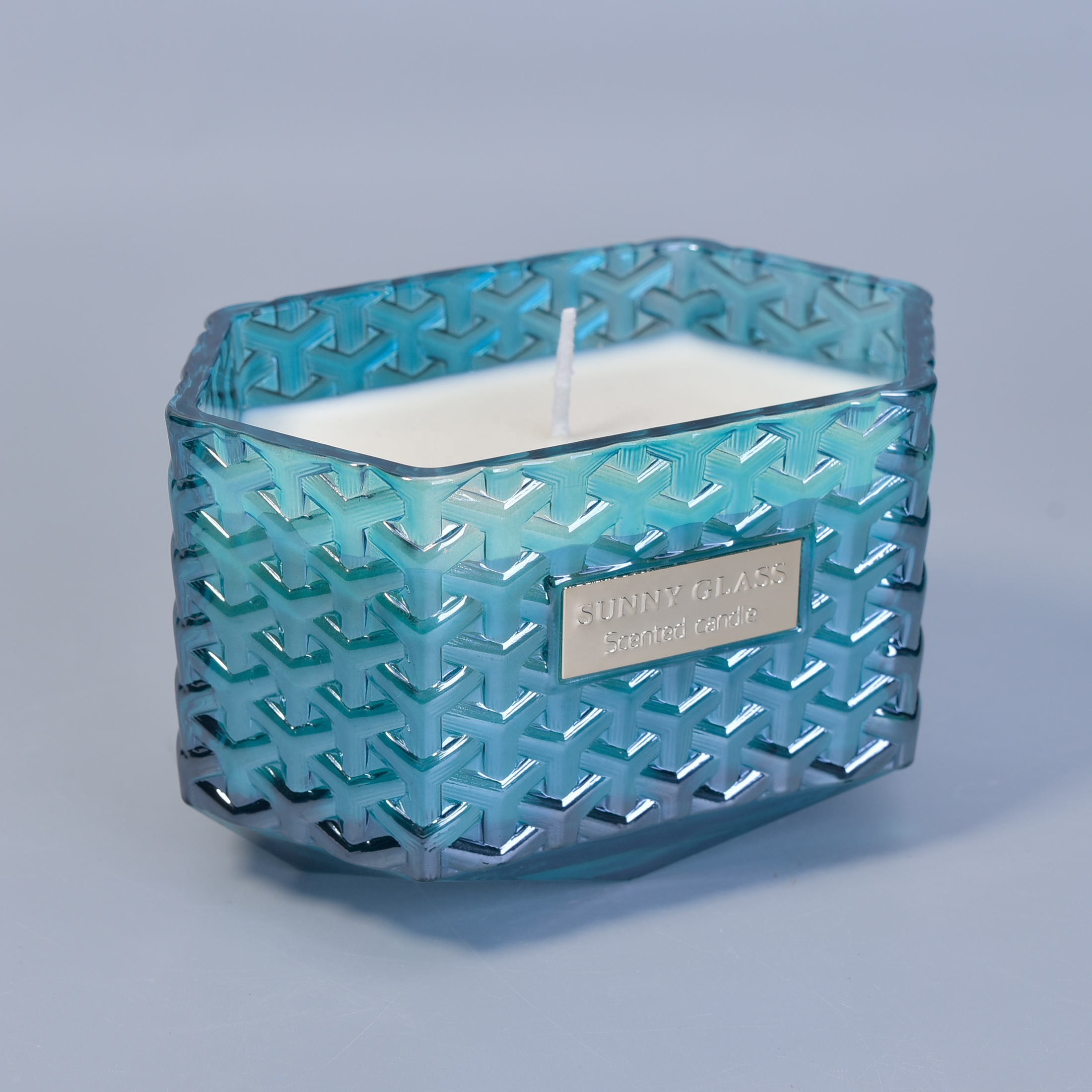 Sunny custom Hexagon luxury glass candle holder with wood lid