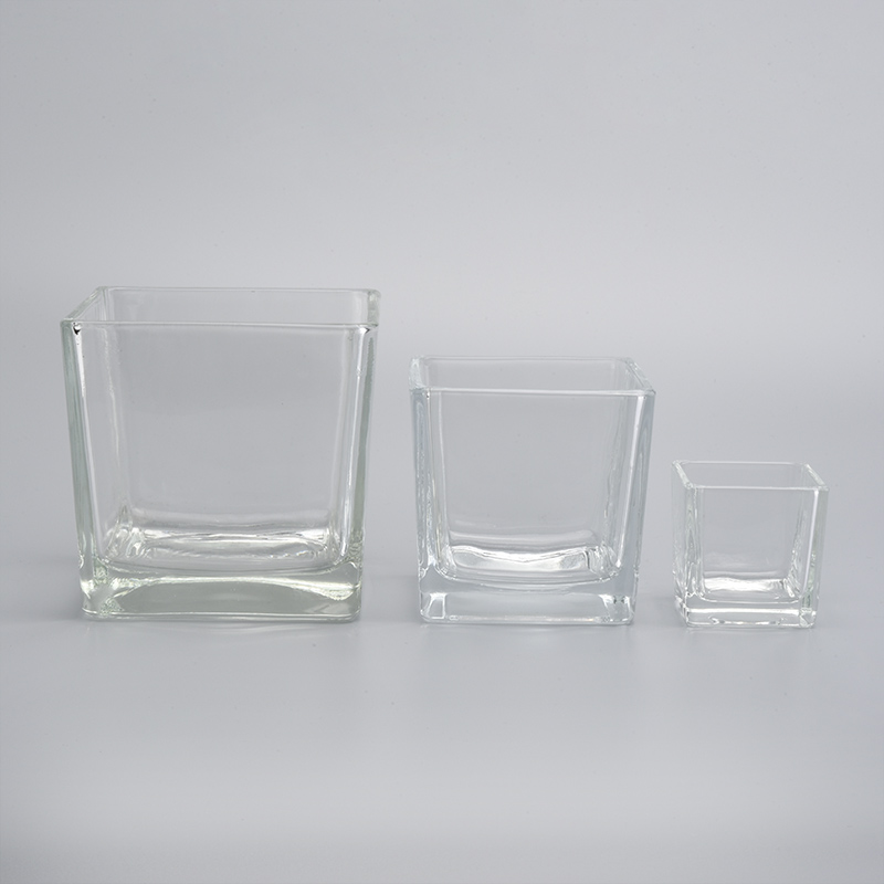 Empty square glass making candle holder metal container
