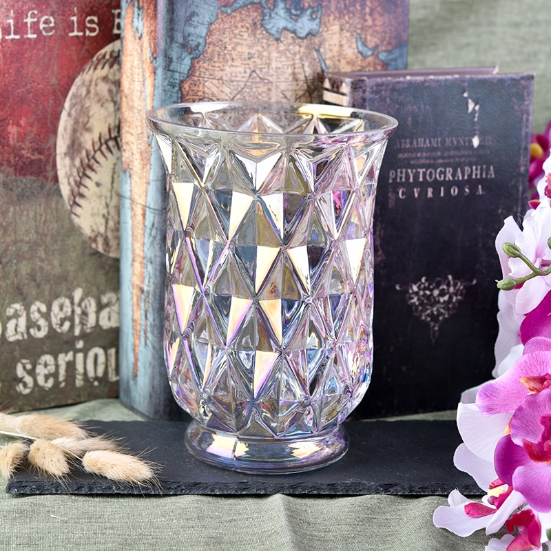 Transparent embossed pillar glass candle jar wholesale