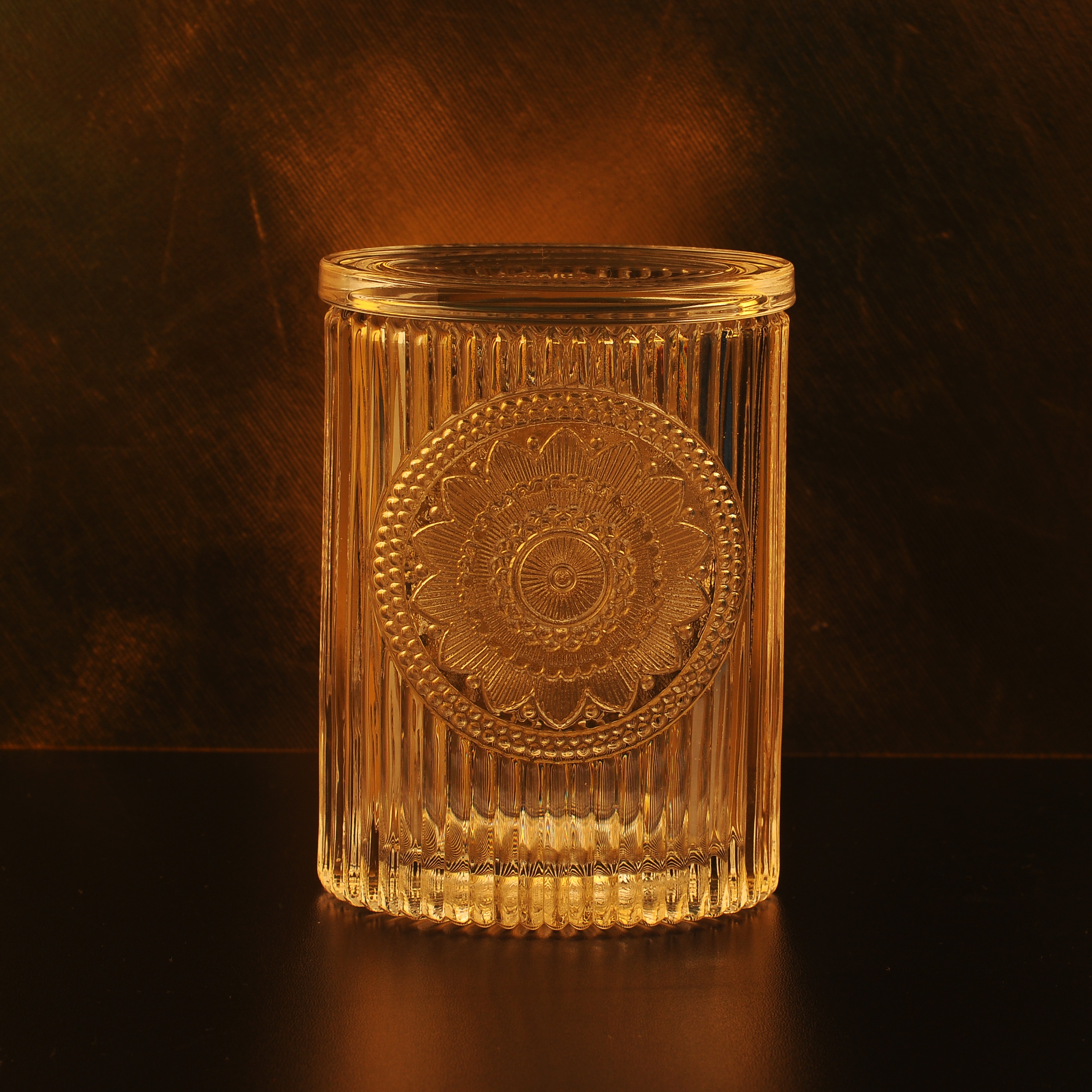 10oz Sunny tea light stripe lotus luxury glass candle jar with lids