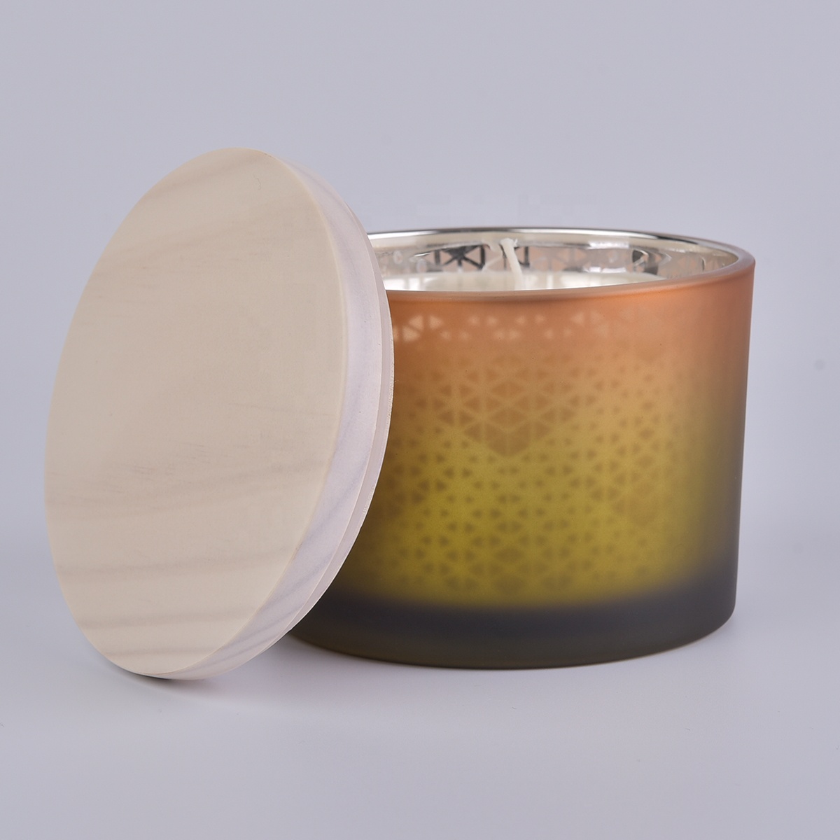Sunny luxury gold matte glass candle jars with wood lid