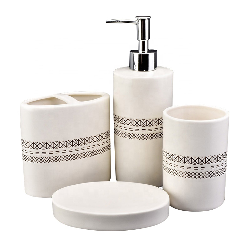 Home Accessories White Ceramic  Bathroom Accessories Set of 4pcs for Home Bath Decor