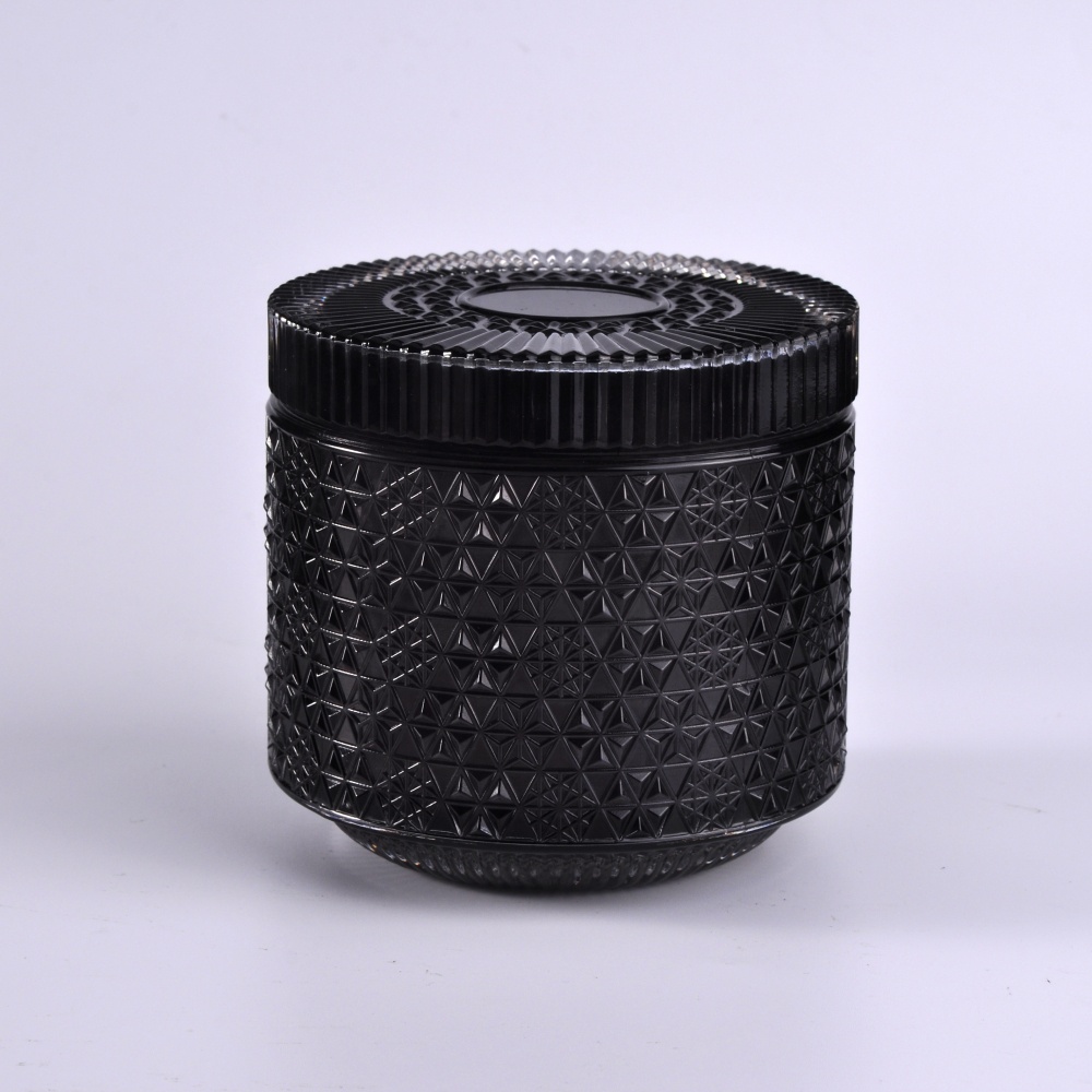 Home decoration black custom luxury glass candle container with lid
