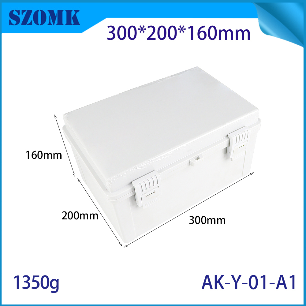 AK-Y-01-A1 con scatola di distribuzione di alimentazione della piastra di montaggio ABS IP67 Box elettrico impermeabile a cerniera di plastica 300x200x160mm