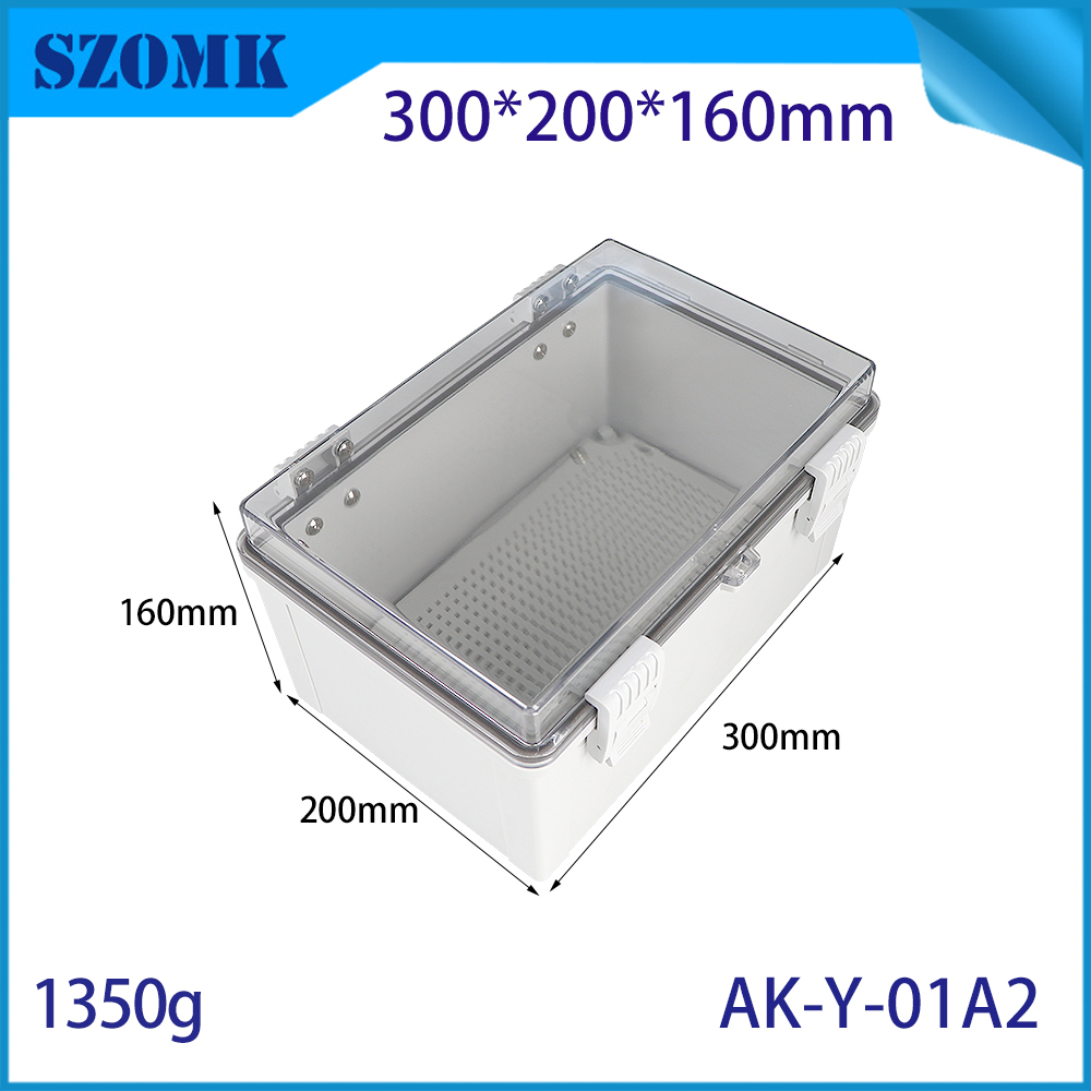 AK-Y-01-A2 PC ABS Plastic a prueba de polvo IP67 Caja de unión eléctrica Bisagras 300x200x160 mm