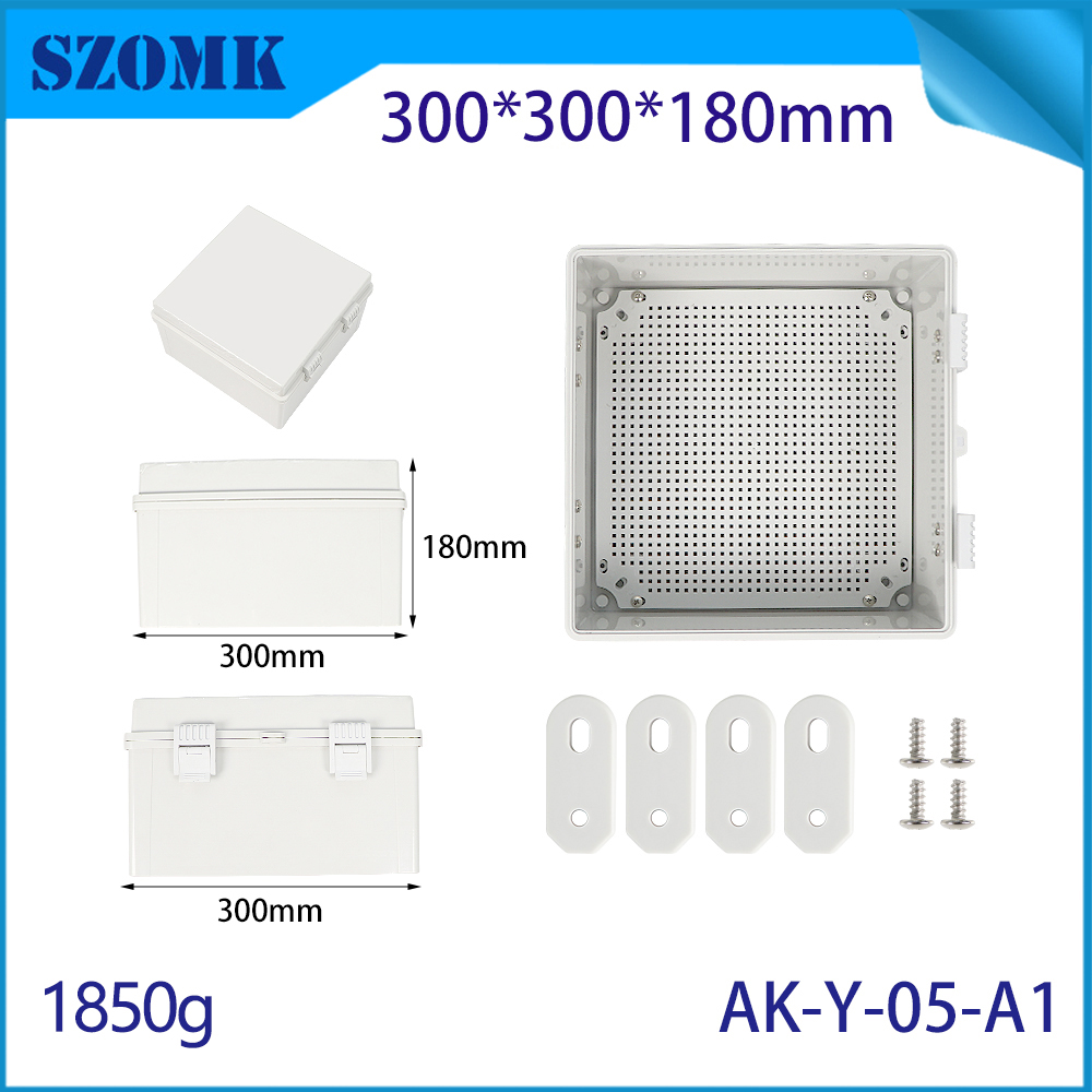 AK-Y-05A1 Terminal di distribuzione esterno Box scatola di guscio di plastica Coperchio di alimentazione a carni a cerniera 300x300x180mm