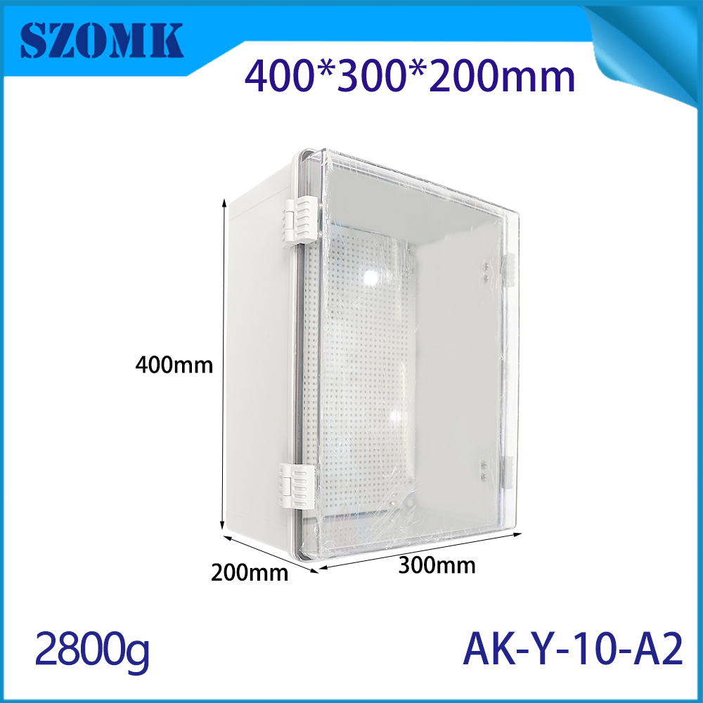 AK-Y-10A2 SZOMK IP67 Caja de conexión eléctrica de plástico Caja impermeable al aire libre PC ABS PC Tough Project Box 400x300x200mm