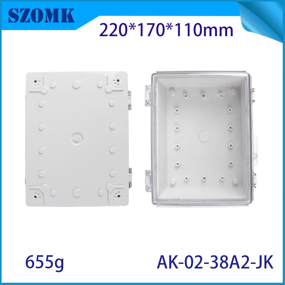 AK-02-38A2-JK Waterdichte aansluitdoos Weerbestendig PC ABS Legel Buckle Bijlage Grijs scharnierende deur 220x110x170mm