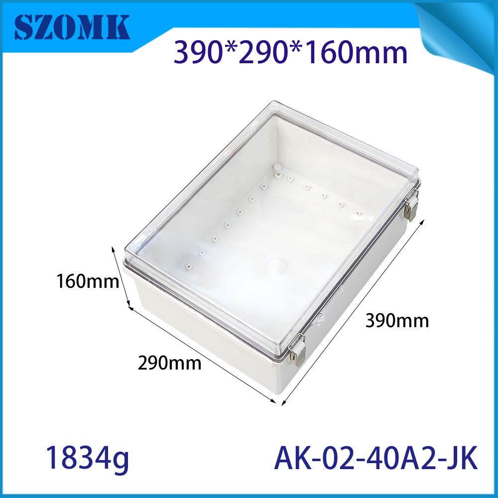 AK-02-40A2-JK Elektrische dozen Scharnierende shell Outdoor Universal Project Bijlage PC Duidelijke omslag Bekleding Box 390x290x160mm