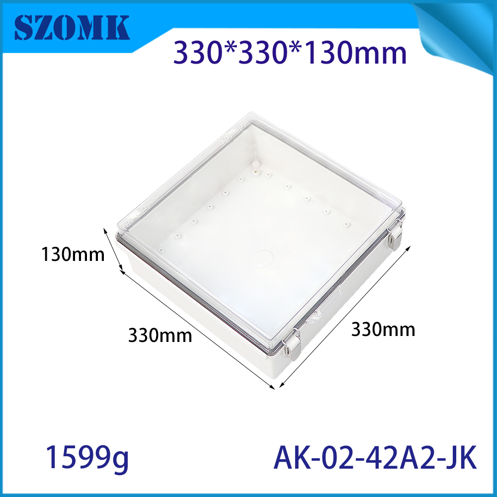AK-02-42A2-JKグレー透明カバーPC電気ジャンクションボックスIP67防水ABSプラスチックパワー屋外エンクロージャー330x330x130mm