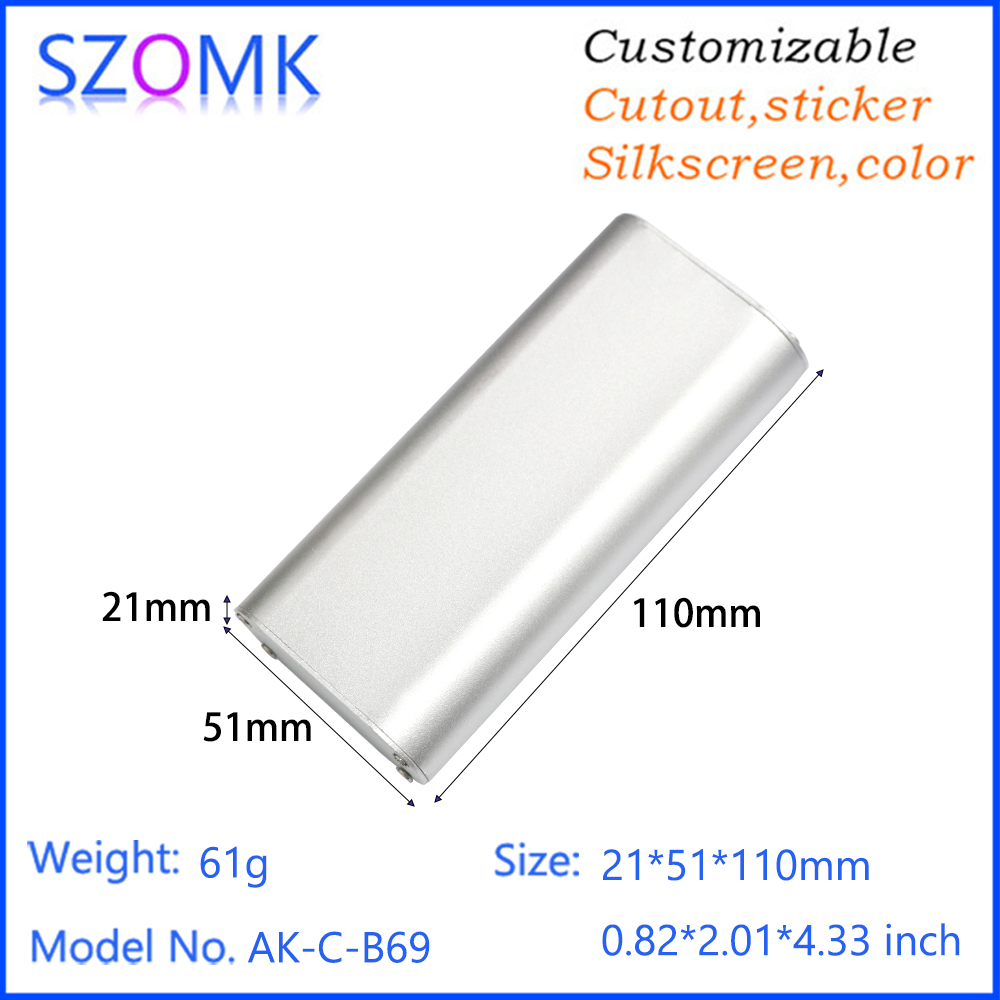 Китайский производитель высококачественного портативного алюминиевого экструдированного корпуса для мобильного источника питания AK-C-B69 21*51*110 мм