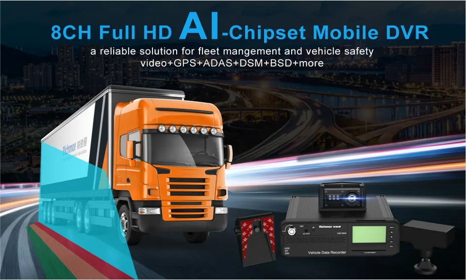 مسجل فيديو H.264 / H.265 1080p 8ch Mobile MDVR ADAS DSM BSD AI وظيفة اختياري HDD تسجيل السيارة يدعم 3g 4g wifi وظيفة الطاقة
