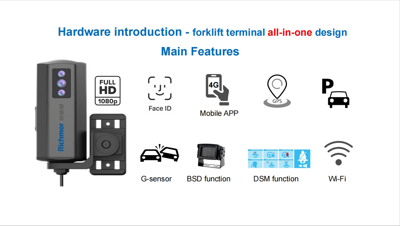 Richmor MDVR System for Forklift Support 4G WIFI GPS DSM Face ID