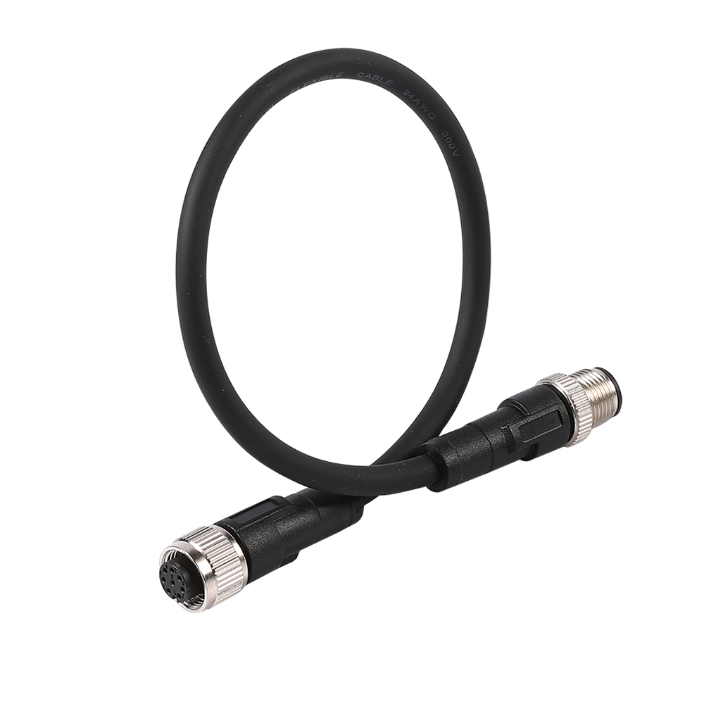 M12 8-pin male to female connector axial cable