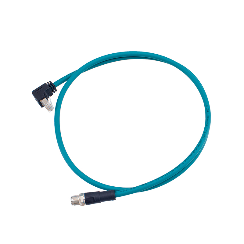 M12 X-coded Cat 6A rj45 right angle cable