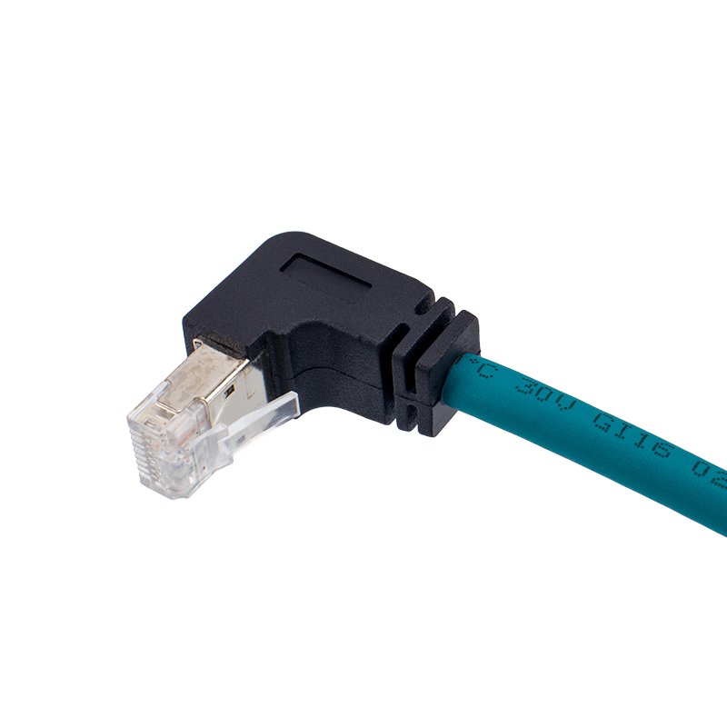 M12 8-pole D or X coded to RJ45 angled cable