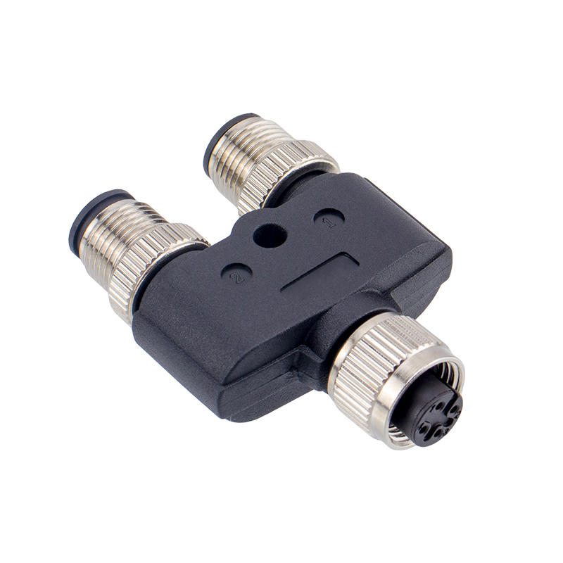 M12 4-pin female to dual male Y splitter connector