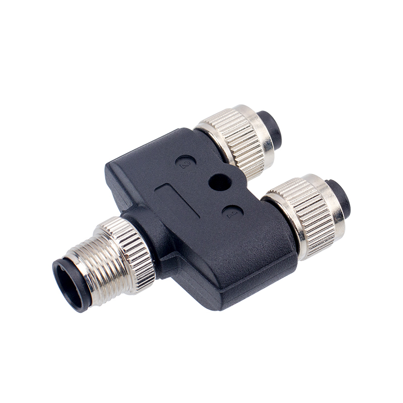 M12 3 position male to two female T Y type connector