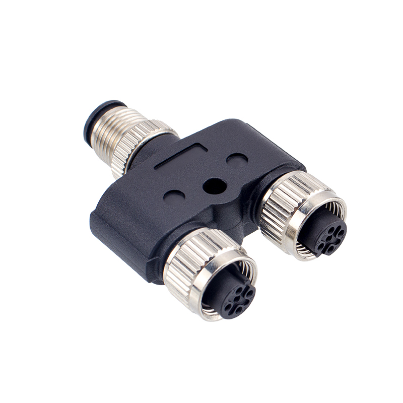 M12 5 pole B coded coupler male to two female connector