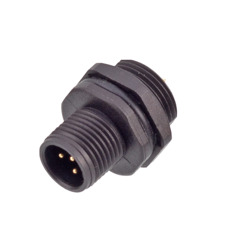 M12 3 pin male plastic panel mount connector