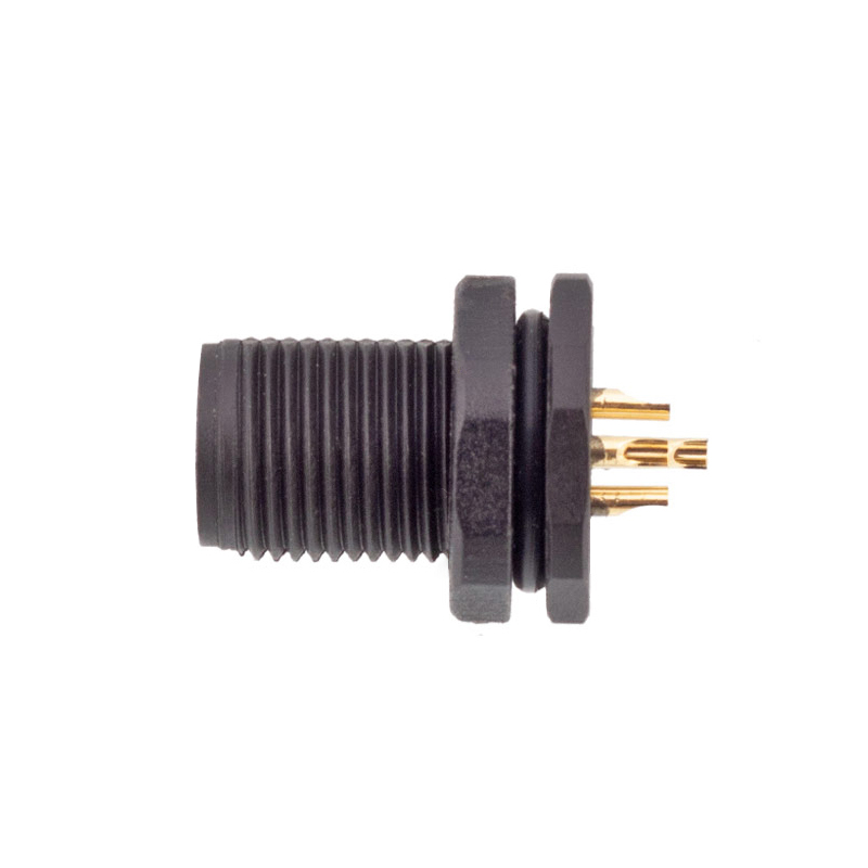 M12 male solder cup panel mount connector