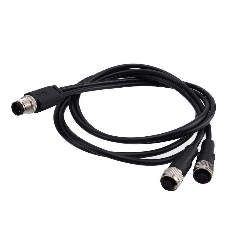 M12 A-coded Y-cable Male Straight to 2x Female distributor cable