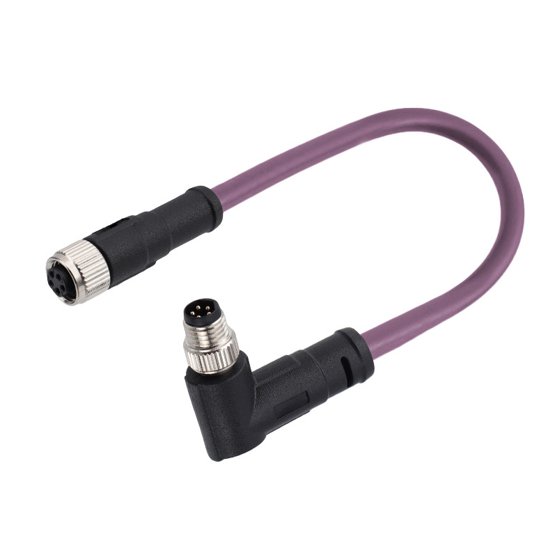 M8 5 pole B-coded male right angle to M8 female straight cable