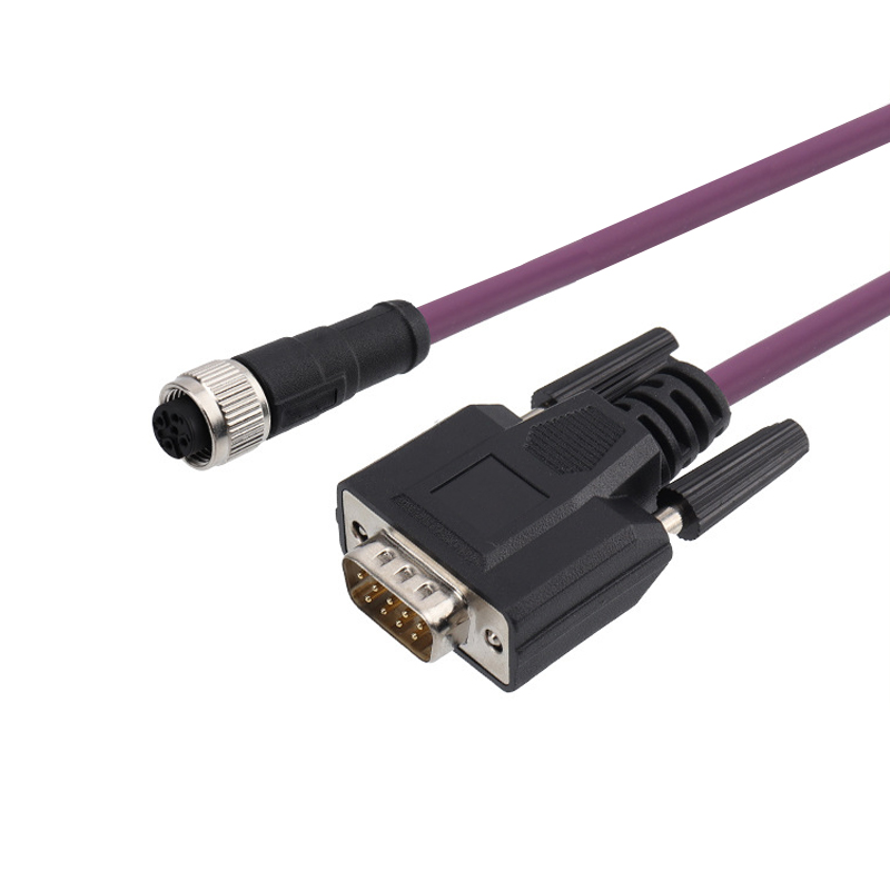 M12 female to DB-9 male cable shielded PUR black