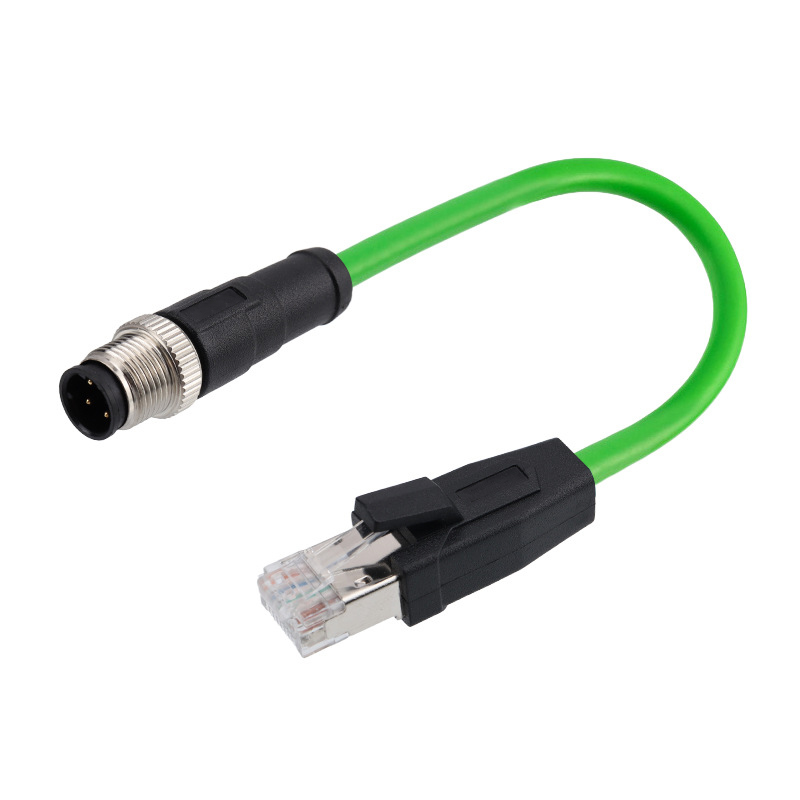M12 D-Coded Male to RJ45 Plug green cable