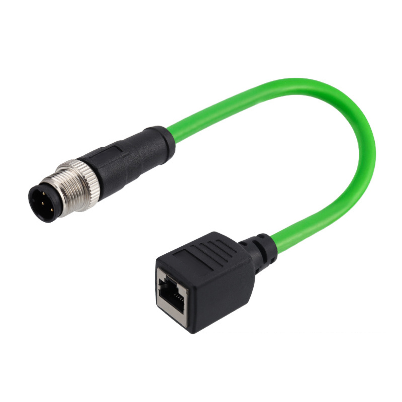 M12 4 pole male to RJ45 female Cable green