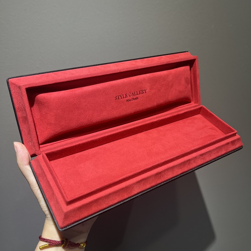 New design China red color popular packaging wooden leather microfiber bracelet box