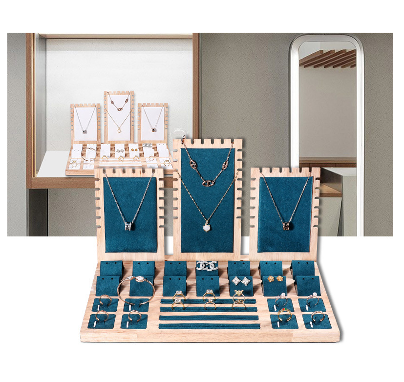 Conjunto de exhibición de joyería de madera maciza, mostrador de joyería, accesorios de exhibición, escaparate de ventana, soportes de exhibición de joyería