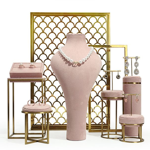 Présentoir à bijoux en métal Yadao ensemble affichage couleur rose