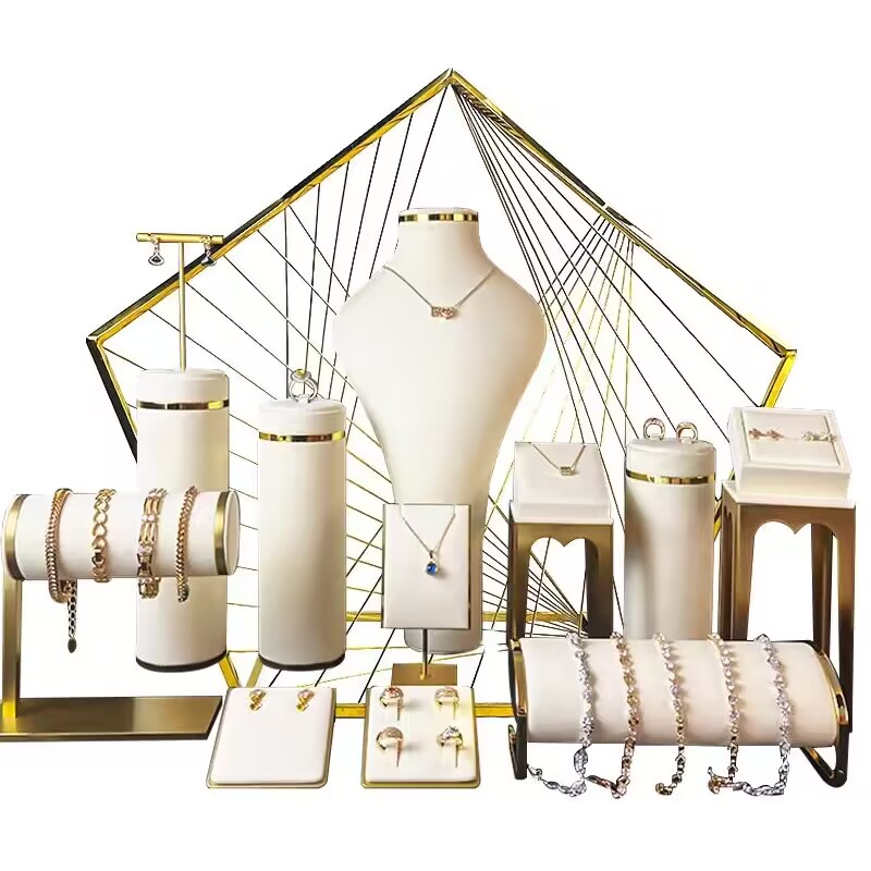 top sell metal backboard stands full set for all kinds of jewels beige color fashion show counter display
