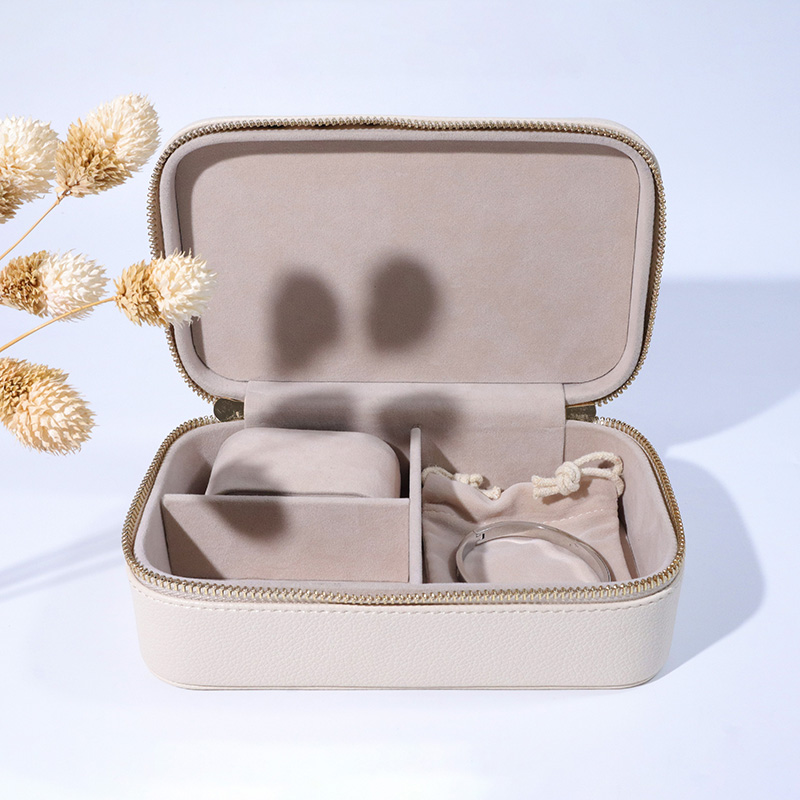 Caja de embalaje de joyería con cremallera, caja de joyería de plástico envuelta en cuero de pu, caja de embalaje de reloj