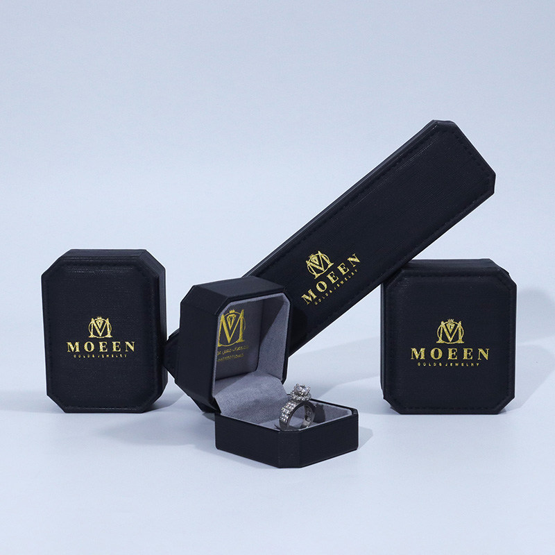 Personalizar caja de plástico octangle, embalaje de joyería, conjunto de joyero de cuero de pu negro