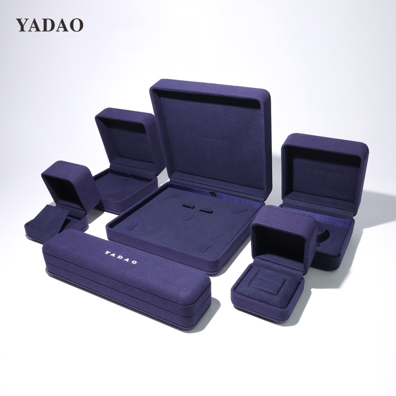 Navy blue microfiber high end luxurious diamond ring pendant jewelry packaging box set multifunctional design