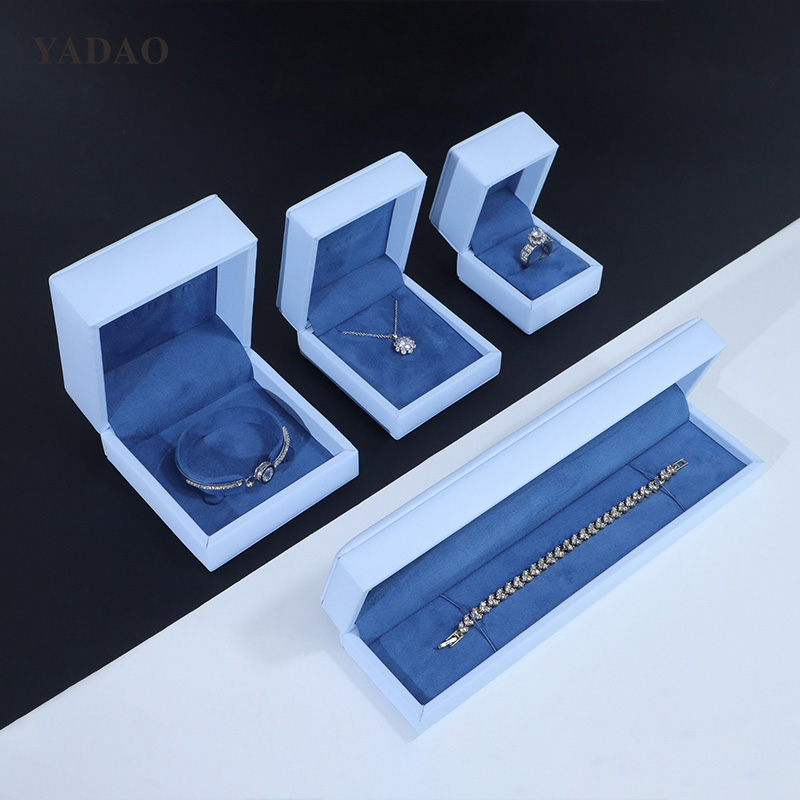 Anel de diamante azul bebê joias embalagem personalizada couro pu caixa de alta qualidade logotipo grátis