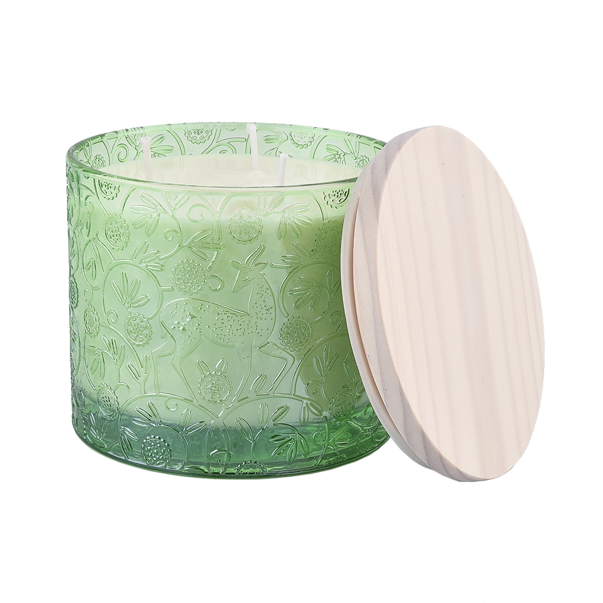 Wholesale Home Decoration Green Deer Pattern Glass Candle Jar