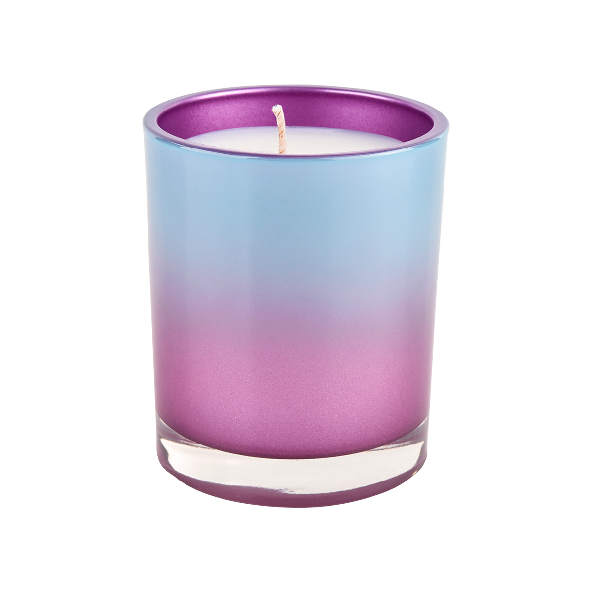 Стеклянный контейнер для свечей на 10 унций с прямым краем, фиолетовый градиент, синее украшение