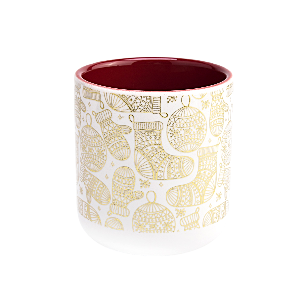 Luxuriöse leere Keramikkerzengläser mit einzigartigem Weihnachtsapplikationsdruck