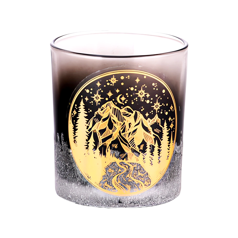 Pakyawan christmas hand applique gradient black glass candle jars para sa paggawa ng kandila