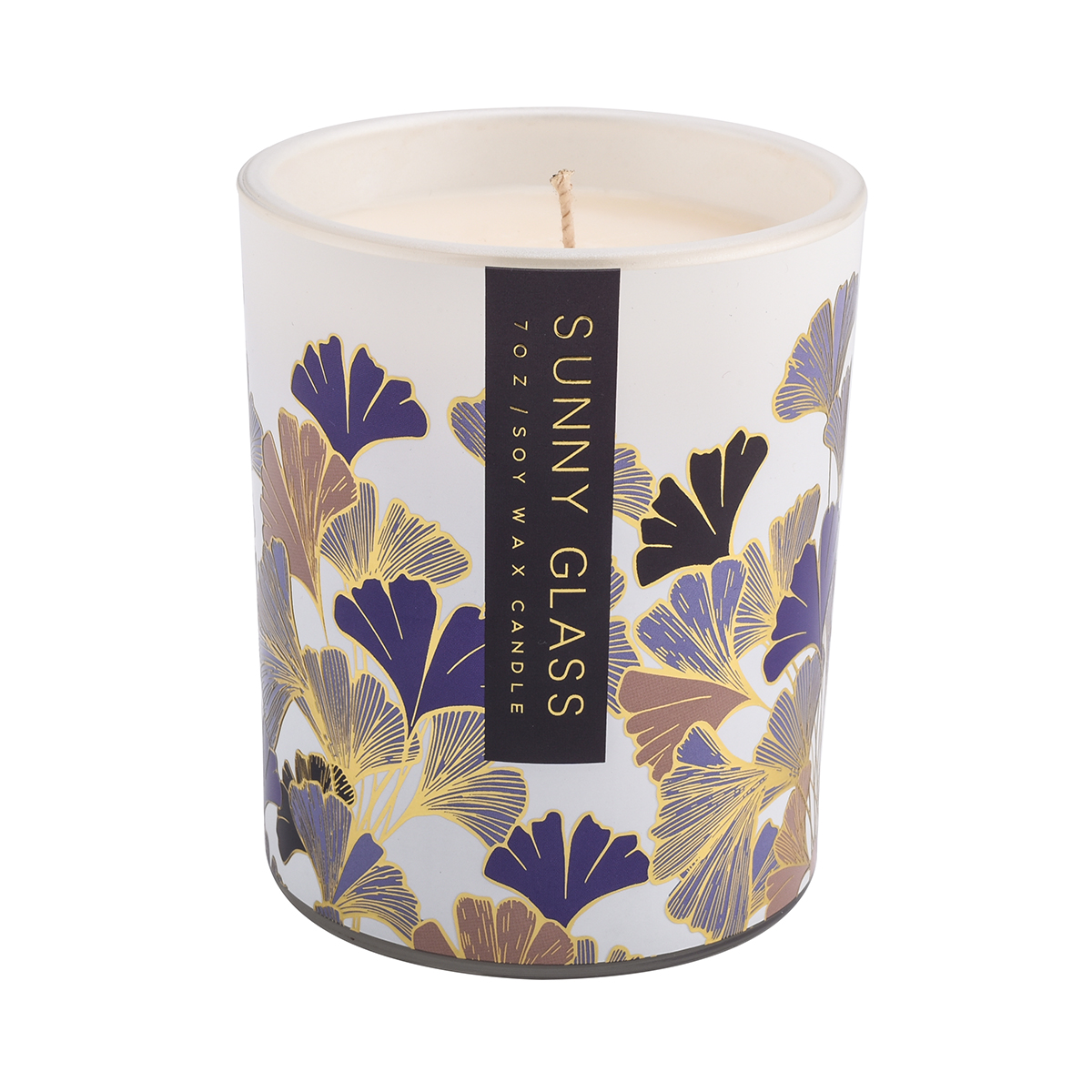 Luxury purple ginkgo leaf glass candle jar with colorful hand-crafted decals
