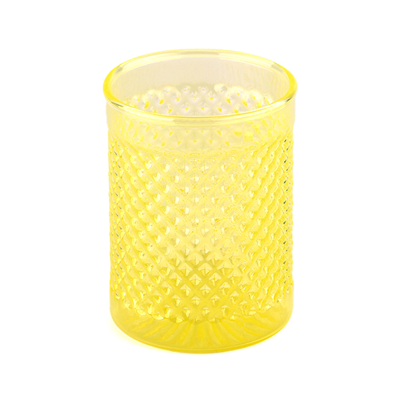 卸売ディンプル穀物パターン黄色の空の瓶ガラスキャンドル瓶家の装飾