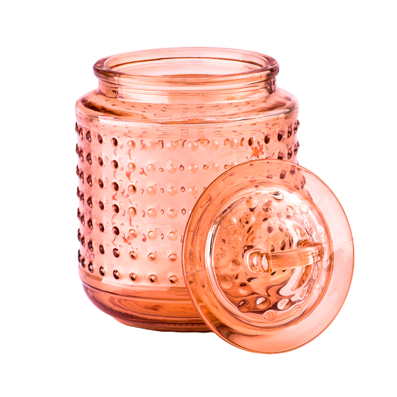 Custom orange spot glass candle jar with lids wholesaler
