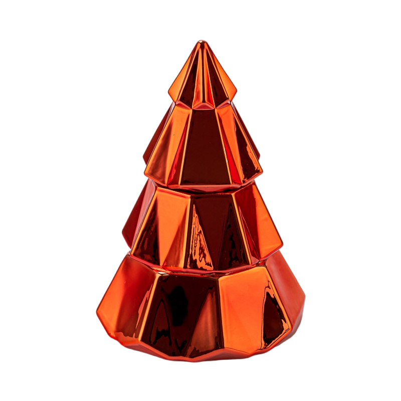 Engros geometrisk facetterede røde juletræ glas lysdåser med låg