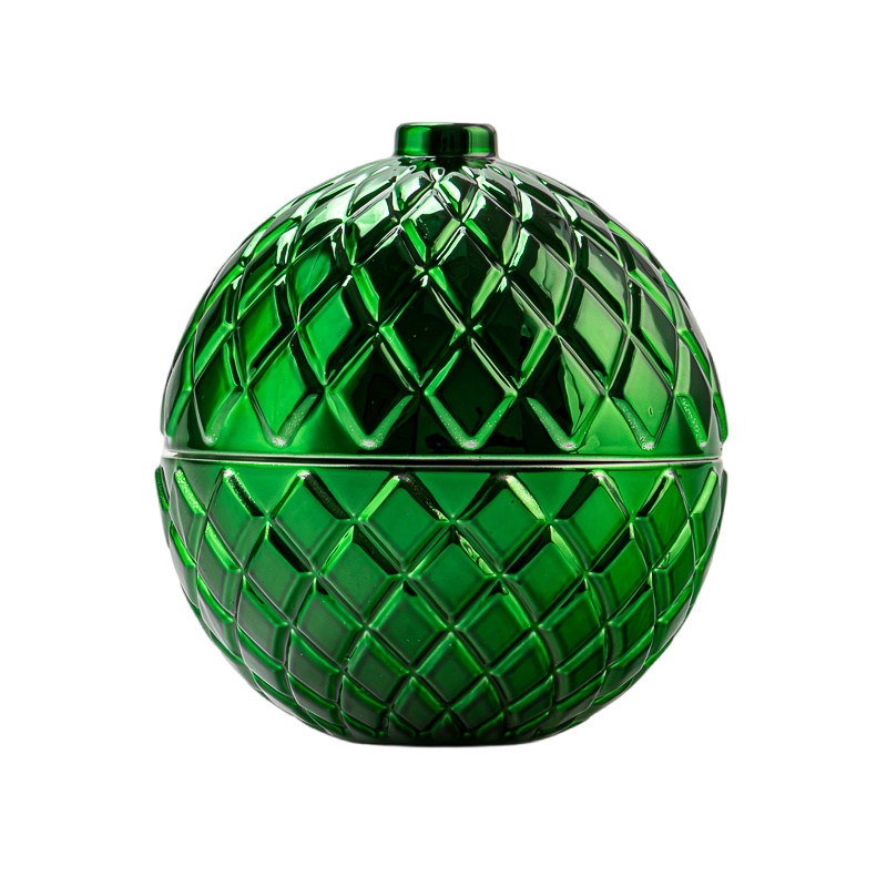 Barattolo di candela di vetro sferico natalizio personalizzato con barattolo decorativo della griglia di diamante coperchio