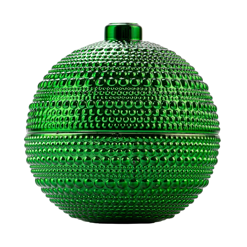 Verde a candela in vetro sferico verde all'ingrosso con motivi perle, coperchio incluso, supporto per candele per aromaterapia