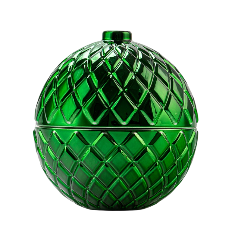 جرة شمعة زجاجية كروية مخصصة مع نمط الشبكة الماس الداكنة جرة زخرفية