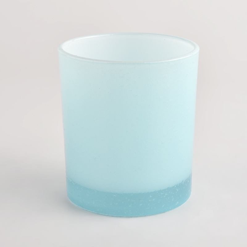 light blue colored glass candle vessel 8 oz